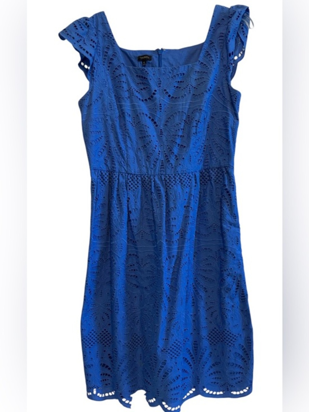 Talbots Summer Fun Blue Eyelet And Lined Fitted Waist Cap Sleeve Dress Size 10